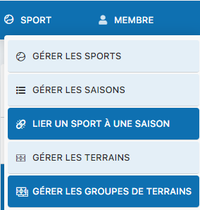 Menu SPORT - Gérer les groupes de terrains