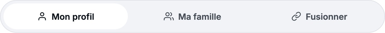 Registerkarten des Profils: Mein Profil, Meine Familie, Zusammenführen